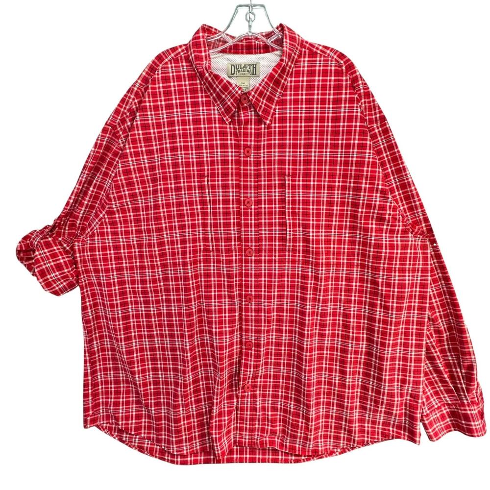 Duluth Trading Co Shirt Mens 3XL Red Plaid Vented Fishing Long Sleeve Outdoors